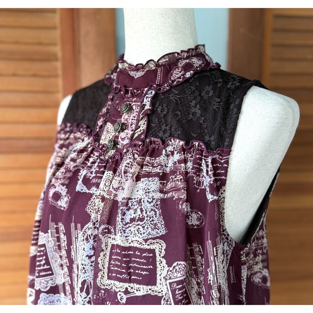 Axes Femme J-fashion Lolita Jirai Gyaru Kawaii Music Brugundy Tunic Top M - Picture 5 of 10